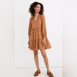 Madewell Tie-Neck Tiered Mini Dress in Bloom Dot Size XS